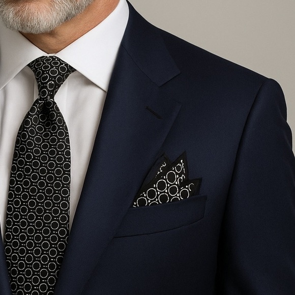 Stefano Ricci Silk Pocket Square Handkerchief 13” Black White Geometric Italy - Picture 1 of 7